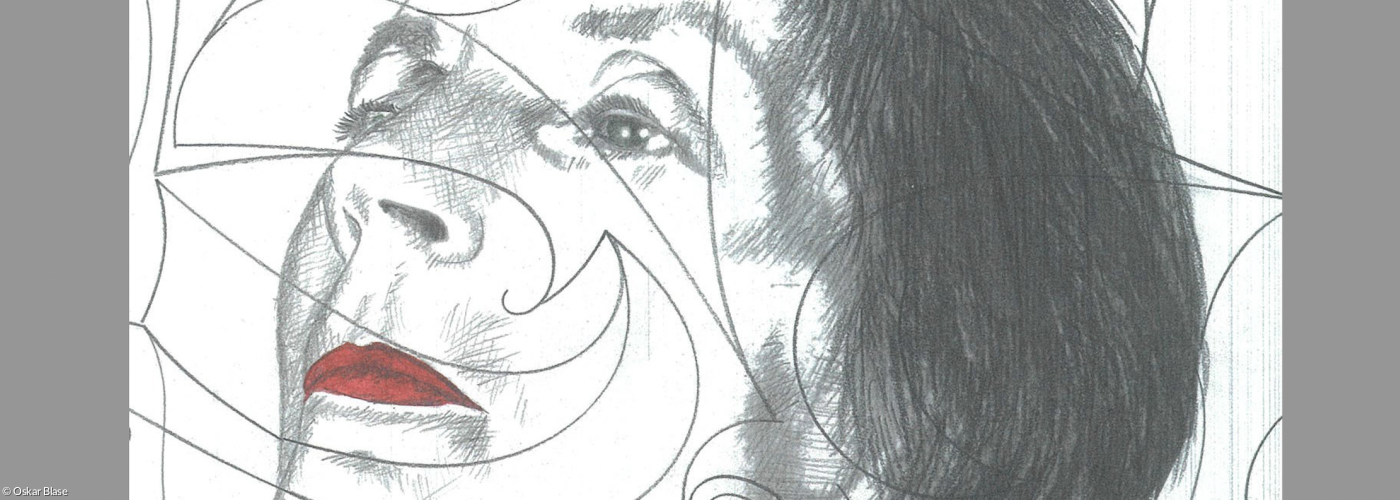 Bleistiftzeichnung Frauenportrait mit rotem Mund