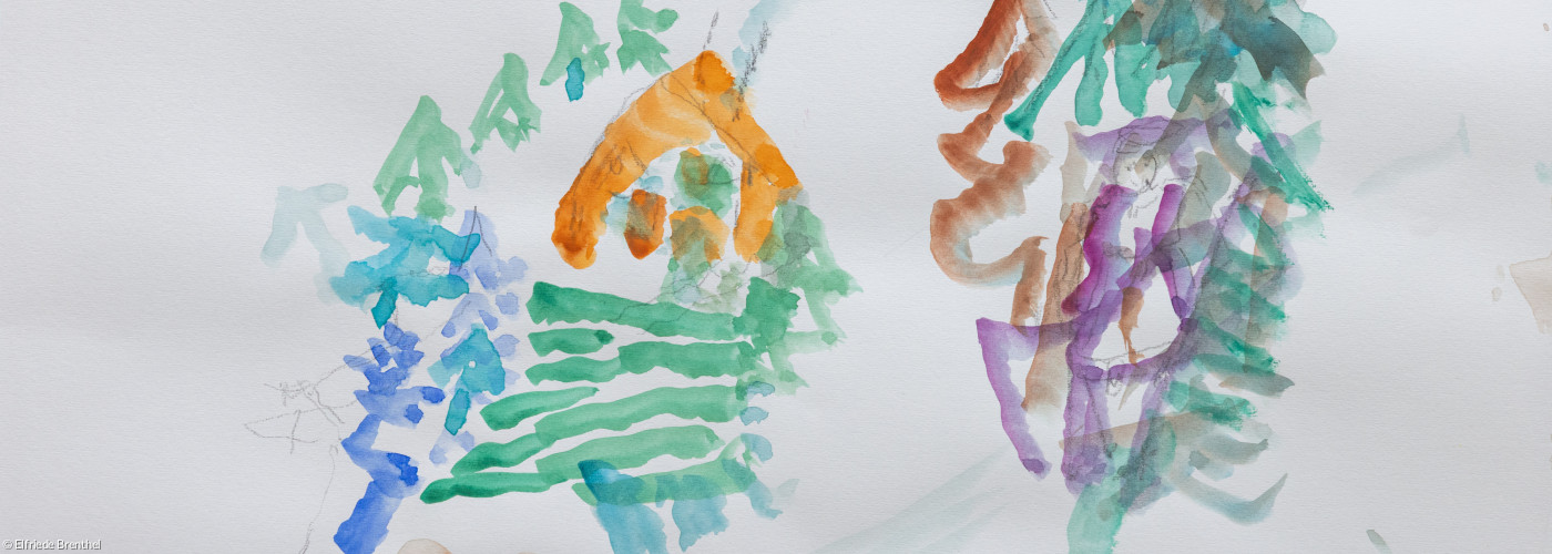 Aquarell Bäume und Haus; ©: Elfriede Brenthel Aquarell Bäume und Haus