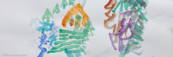 Aquarell Bäume und Haus